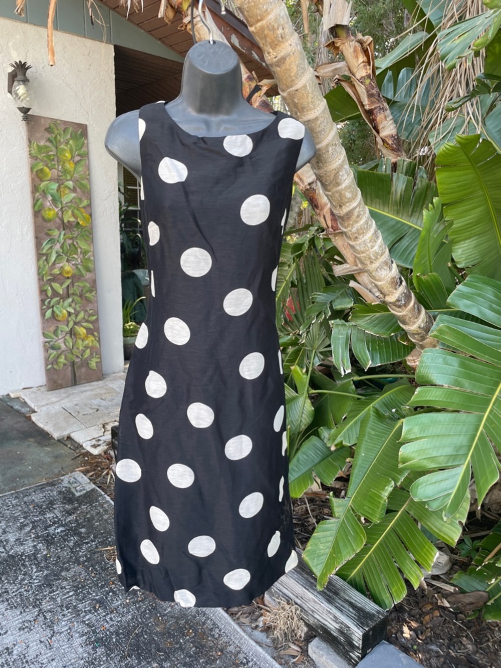 talbots linen silk blend polkadot sheath dress
